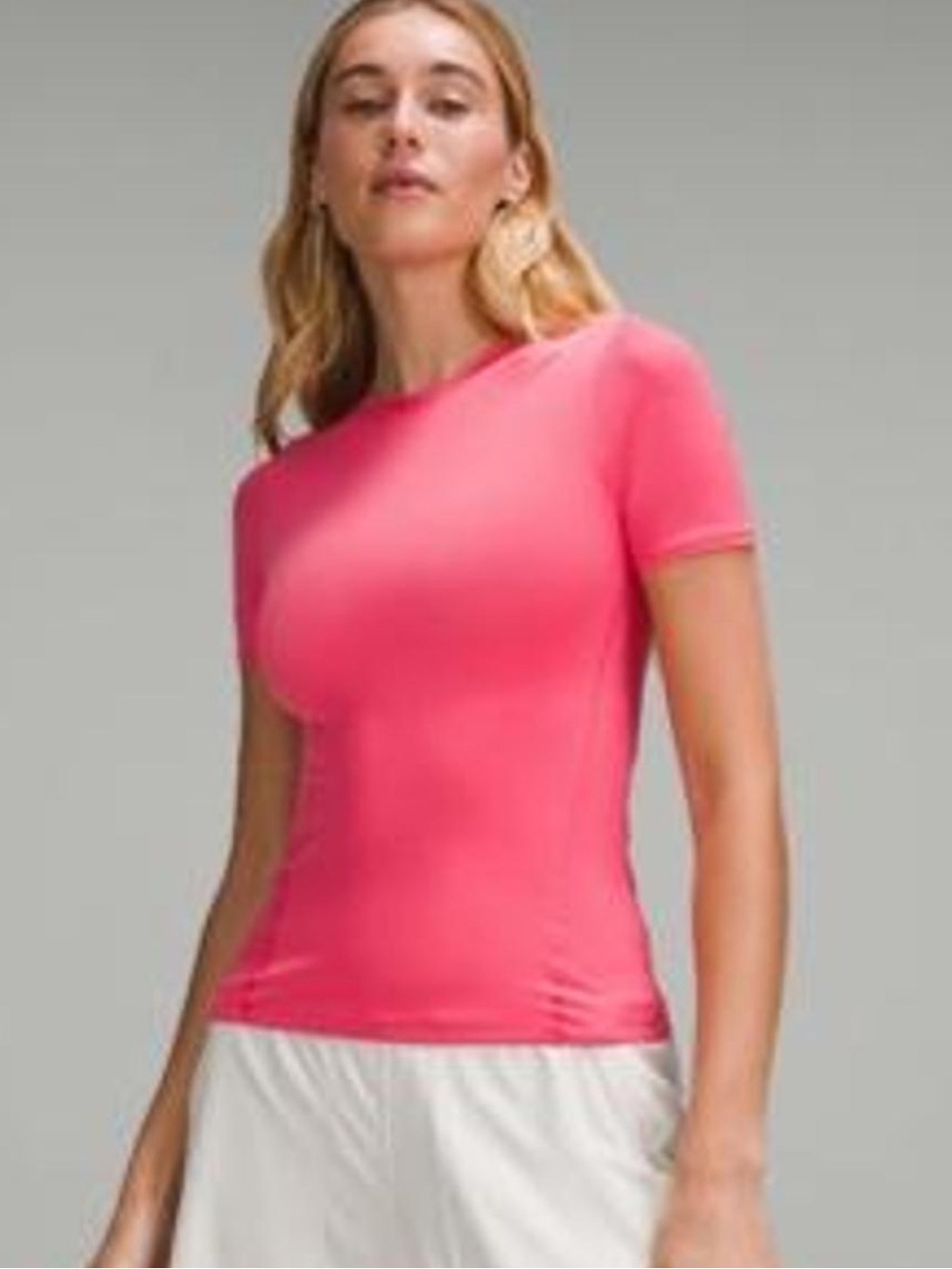 Lululemon Wundermost Nulu Hip Length Short Sleeve Shirt Glaze Pink
